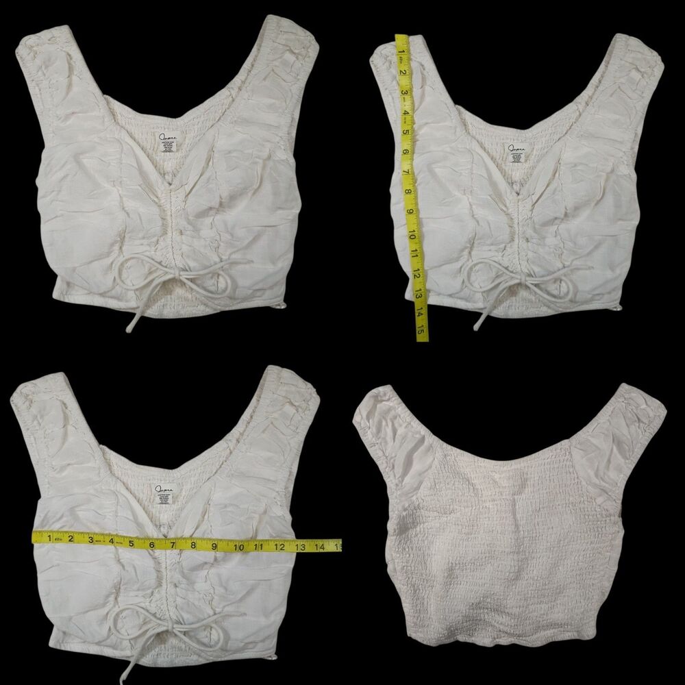Y2K Vintage Japna Ruched Crop Top Size Small White Boho Festival